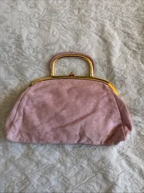 Banana Republic Pink Suede Top-Handle Clutch with Gold Hardware